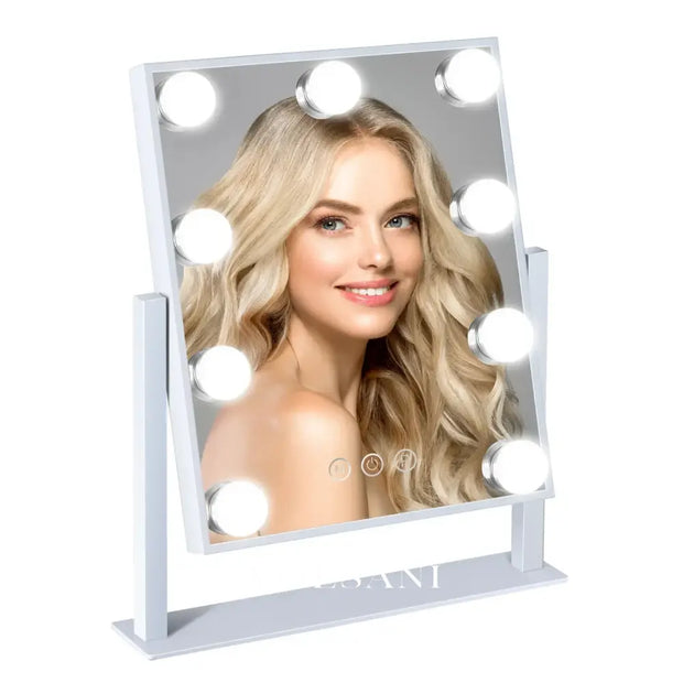 Hollywood Vanity Mirror with 9 LED Bulbs Dressing Room & Bedroom Makeup Mirror 3 Light Modes 360 Rotation 2 Colors