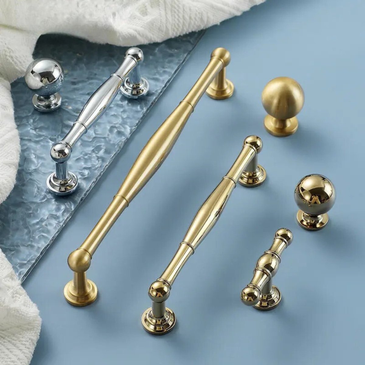 Cabinet Knobs & Drawer Pull Bars, Timeless Kitchen & Dresser Hardware, Comfortable Rounded Grip, Set of 2 in 3 Finishes, 0.7-7.6in