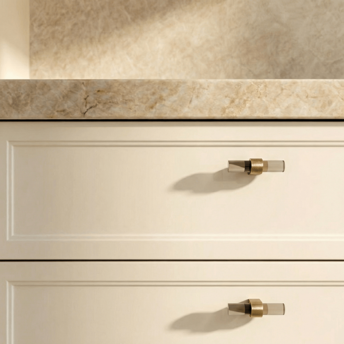 Acrylic & Brass Cabinet Knobs & Drawer Pull Bars, Modern Kitchen & Wardrobe Hardware, Clear or Smoky Gray, Set of 2, 2-12.6in