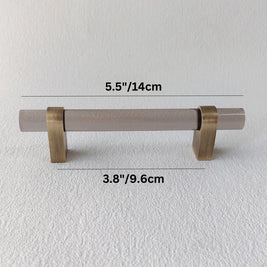 Acrylic & Brass Cabinet Knobs & Drawer Pull Bars, Modern Kitchen & Wardrobe Hardware, Clear or Smoky Gray, Set of 2, 2-12.6in