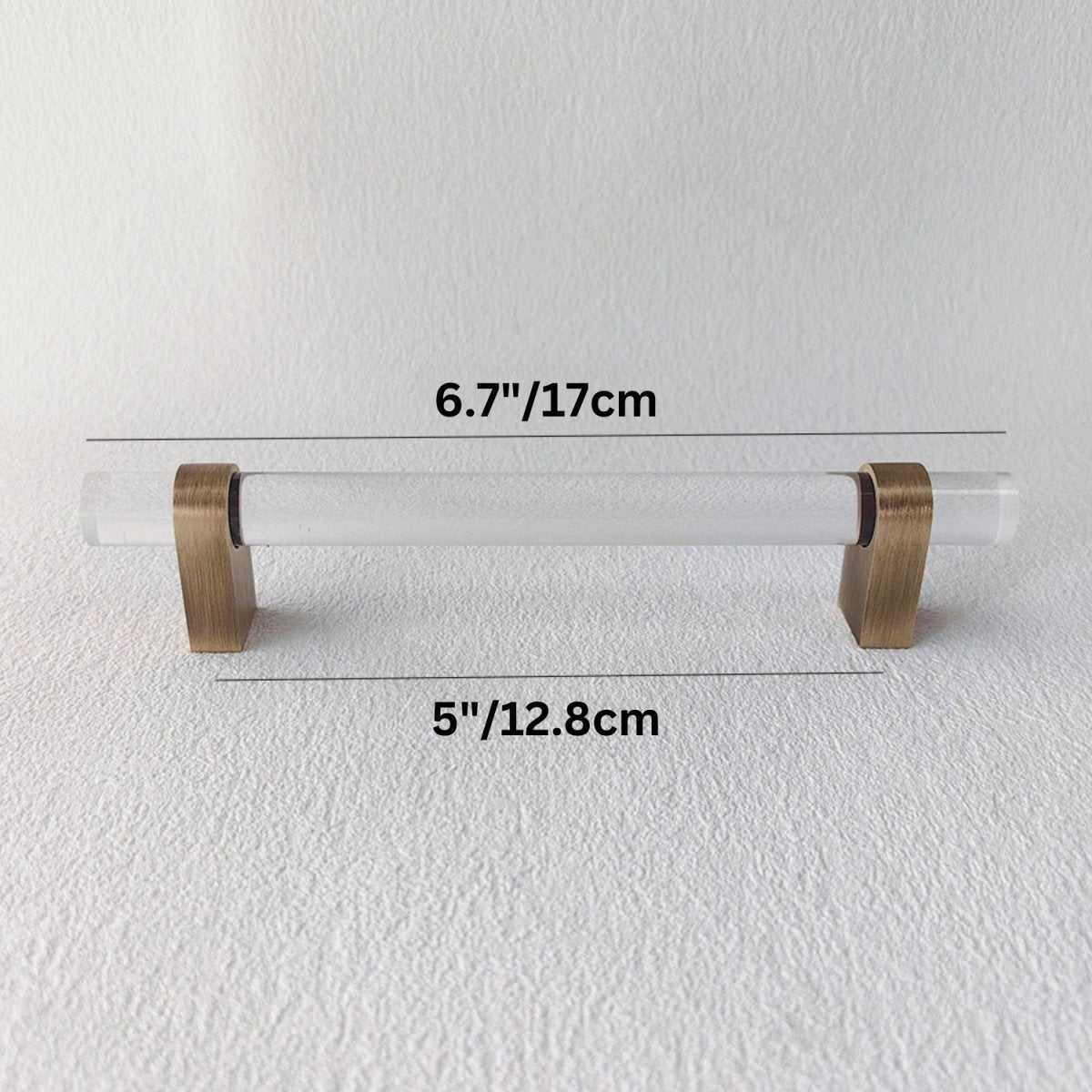 Acrylic & Brass Cabinet Knobs & Drawer Pull Bars, Modern Kitchen & Wardrobe Hardware, Clear or Smoky Gray, Set of 2, 2-12.6in