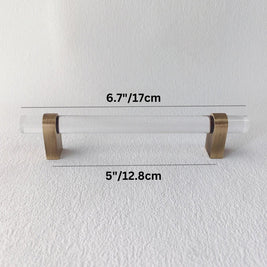 Acrylic & Brass Cabinet Knobs & Drawer Pull Bars, Modern Kitchen & Wardrobe Hardware, Clear or Smoky Gray, Set of 2, 2-12.6in
