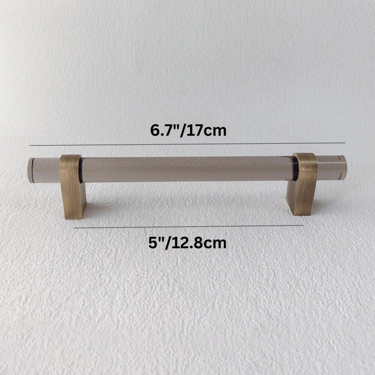 Acrylic & Brass Cabinet Knobs & Drawer Pull Bars, Modern Kitchen & Wardrobe Hardware, Clear or Smoky Gray, Set of 2, 2-12.6in