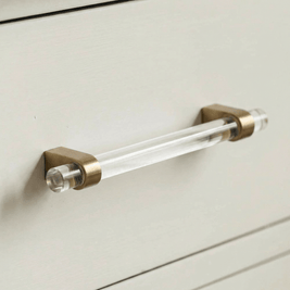 Acrylic & Brass Cabinet Knobs & Drawer Pull Bars, Modern Kitchen & Wardrobe Hardware, Clear or Smoky Gray, Set of 2, 2-12.6in