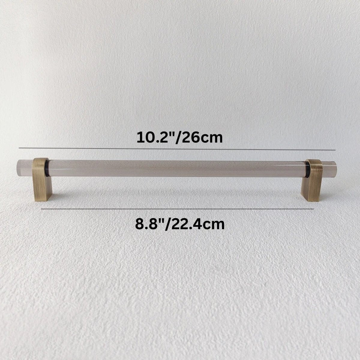 Acrylic & Brass Cabinet Knobs & Drawer Pull Bars, Modern Kitchen & Wardrobe Hardware, Clear or Smoky Gray, Set of 2, 2-12.6in