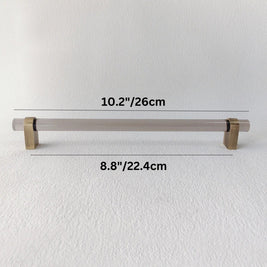 Acrylic & Brass Cabinet Knobs & Drawer Pull Bars, Modern Kitchen & Wardrobe Hardware, Clear or Smoky Gray, Set of 2, 2-12.6in