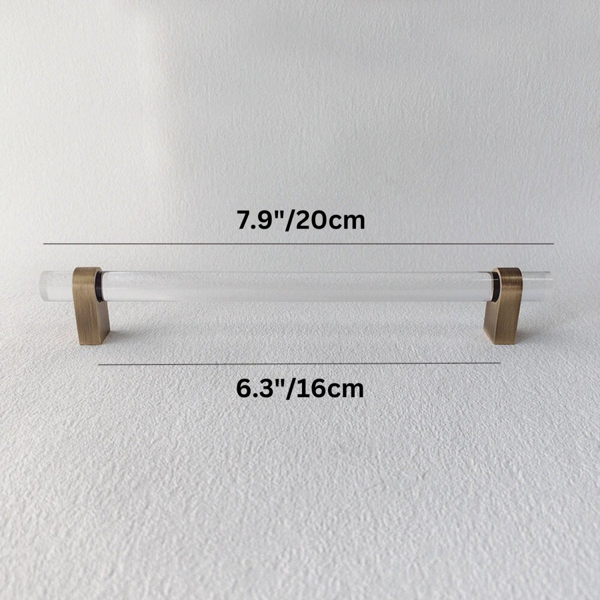 Acrylic & Brass Cabinet Knobs & Drawer Pull Bars, Modern Kitchen & Wardrobe Hardware, Clear or Smoky Gray, Set of 2, 2-12.6in
