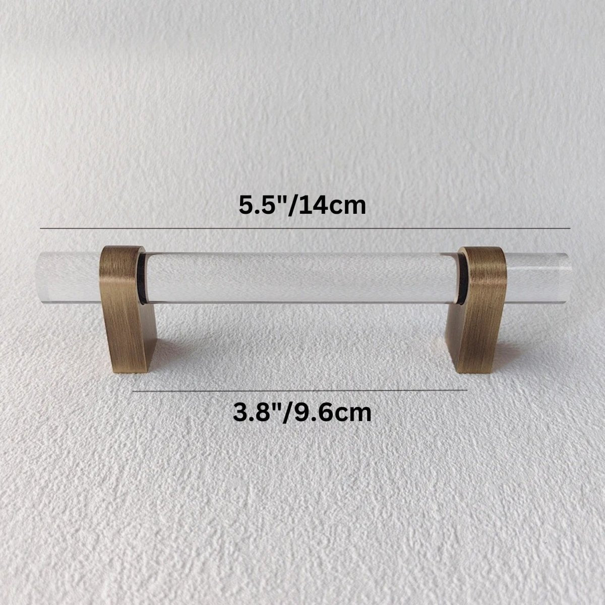 Acrylic & Brass Cabinet Knobs & Drawer Pull Bars, Modern Kitchen & Wardrobe Hardware, Clear or Smoky Gray, Set of 2, 2-12.6in