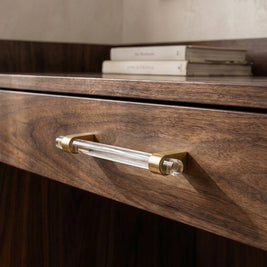 Acrylic & Brass Cabinet Knobs & Drawer Pull Bars, Modern Kitchen & Wardrobe Hardware, Clear or Smoky Gray, Set of 2, 2-12.6in