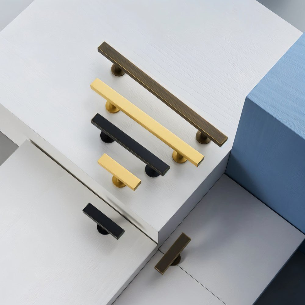 Electroplated Cabinet Knobs & Long Drawer Pulls, Modern Kitchen & Cupboard Hardware, Antique Brass & Distressed Black, Set of 2, 1.9-12.5in