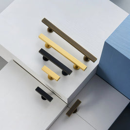 Electroplated Cabinet Knobs & Long Drawer Pulls, Modern Kitchen & Cupboard Hardware, Antique Brass & Distressed Black, Set of 2, 1.9-12.5in