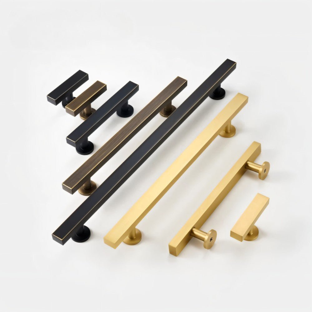 Electroplated Cabinet Knobs & Long Drawer Pulls, Modern Kitchen & Cupboard Hardware, Antique Brass & Distressed Black, Set of 2, 1.9-12.5in