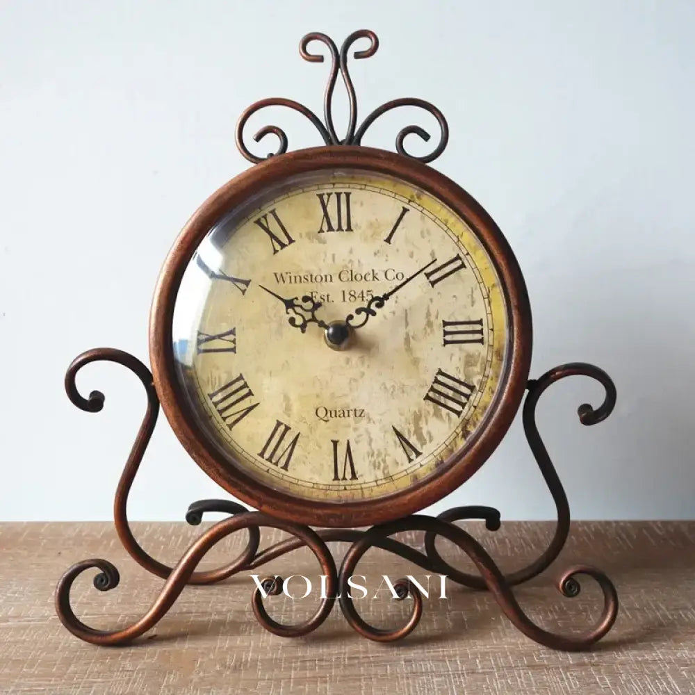 Iron Desk Clock with Antique Finish Retro Living Room & Office Table Clock Silent Movement Brown or White 11in - Decor