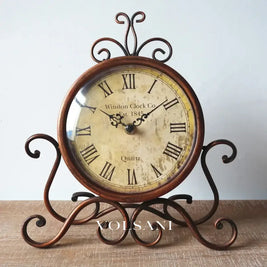 Iron Desk Clock with Antique Finish Retro Living Room & Office Table Clock Silent Movement Brown or White 11in - Decor