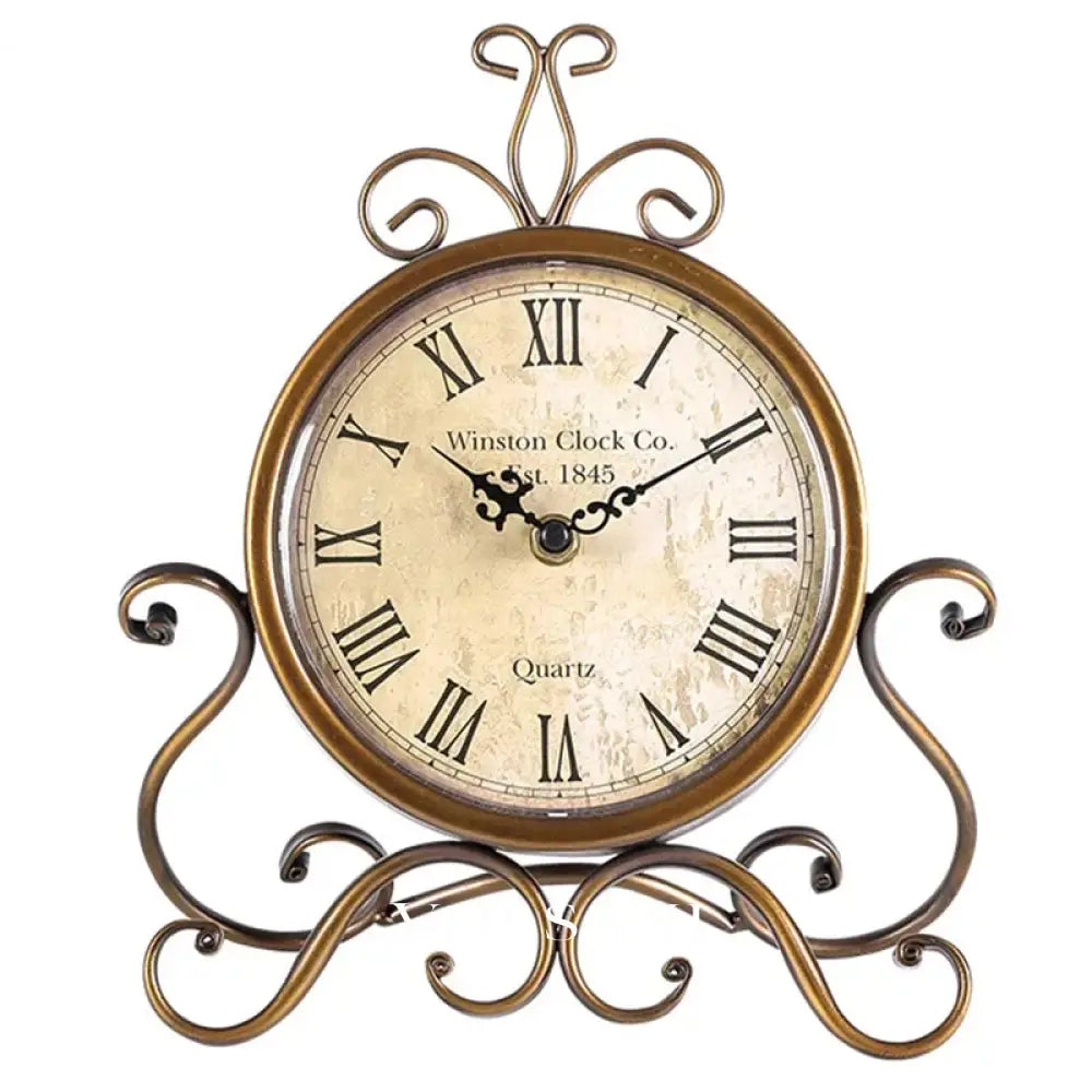 Iron Desk Clock with Antique Finish Retro Living Room & Office Table Clock Silent Movement Brown or White 11in - Brown