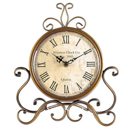 Iron Desk Clock with Antique Finish Retro Living Room & Office Table Clock Silent Movement Brown or White 11in - Brown