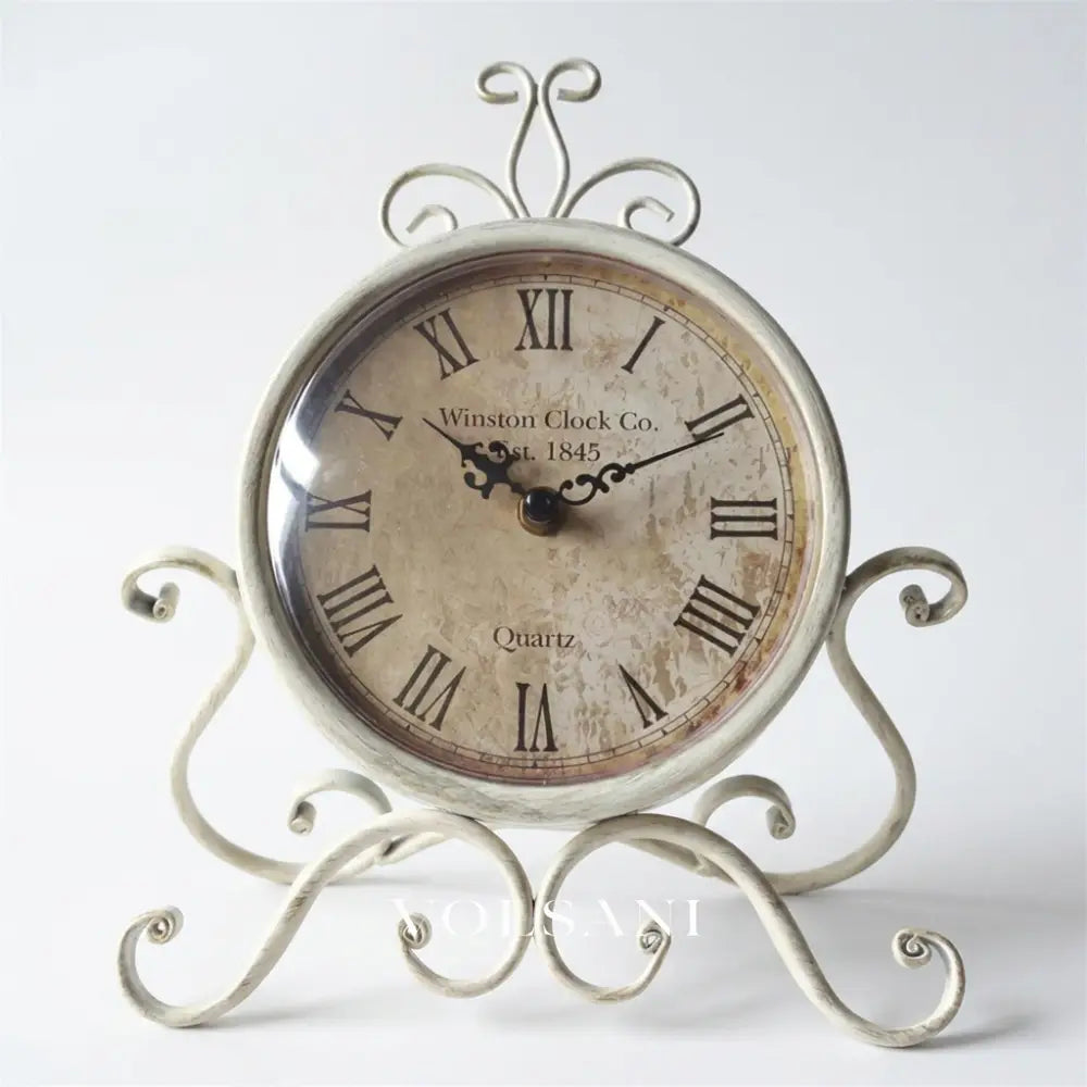 RENZO iron desk clock in white on white background