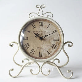 RENZO iron desk clock in white on white background