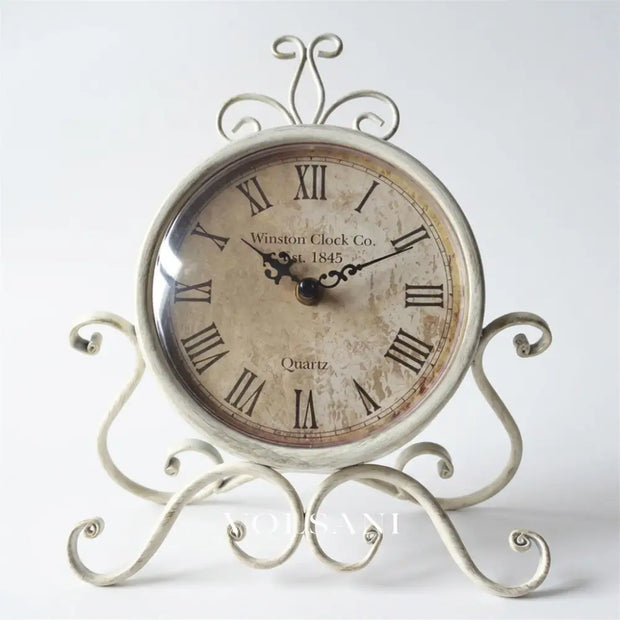RENZO iron desk clock in white on white background