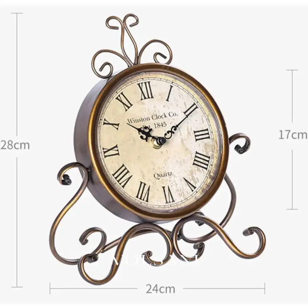 Iron Desk Clock with Antique Finish Retro Living Room & Office Table Clock Silent Movement Brown or White 11in - Decor