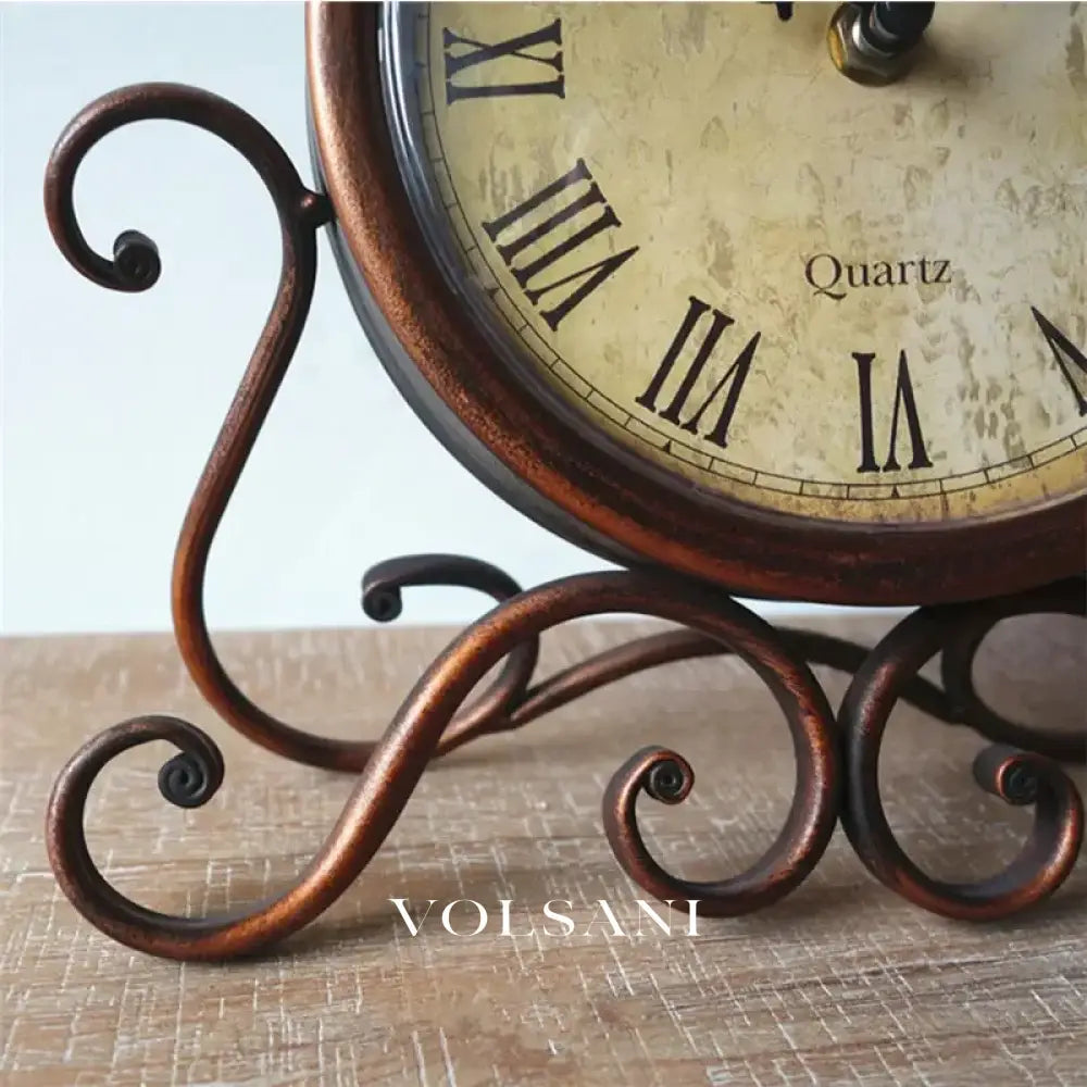 Iron Desk Clock with Antique Finish Retro Living Room & Office Table Clock Silent Movement Brown or White 11in - Decor