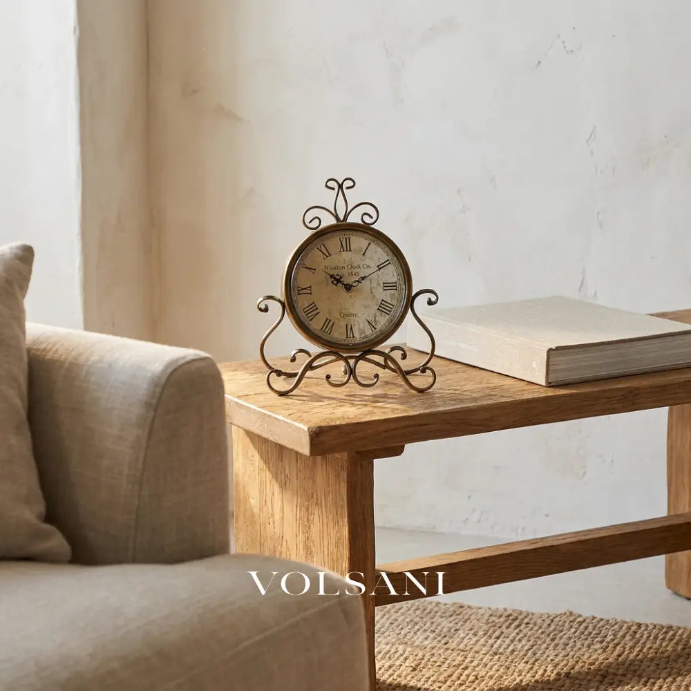 RENZO iron desk clock in a living room