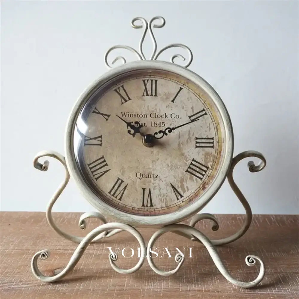 Iron Desk Clock with Antique Finish Retro Living Room & Office Table Clock Silent Movement Brown or White 11in - Decor
