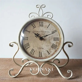 Iron Desk Clock with Antique Finish Retro Living Room & Office Table Clock Silent Movement Brown or White 11in - Decor