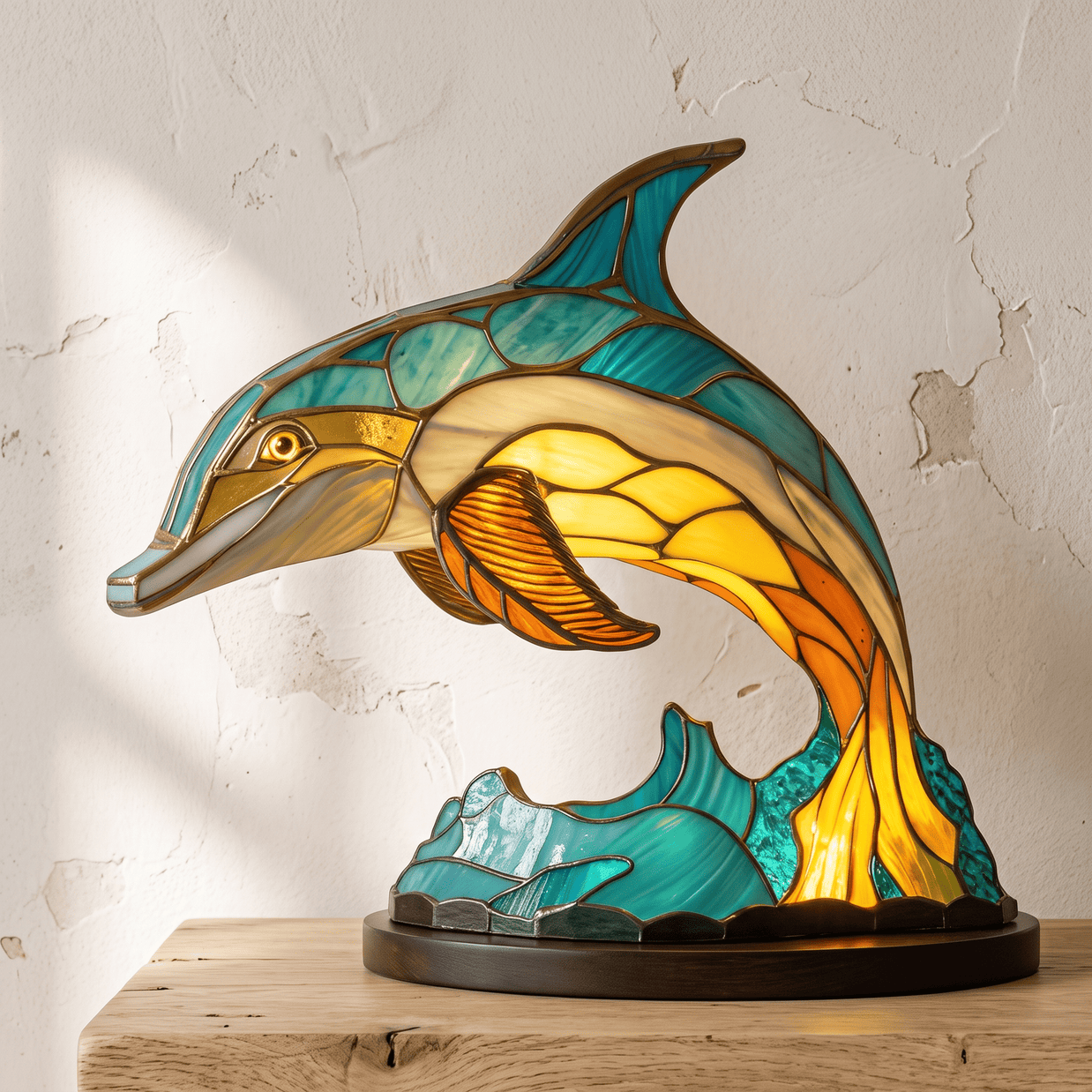 JOOR: LED Dierenlamp – Tafellamp in Glas-in-loodstijl (USB) - Volsani