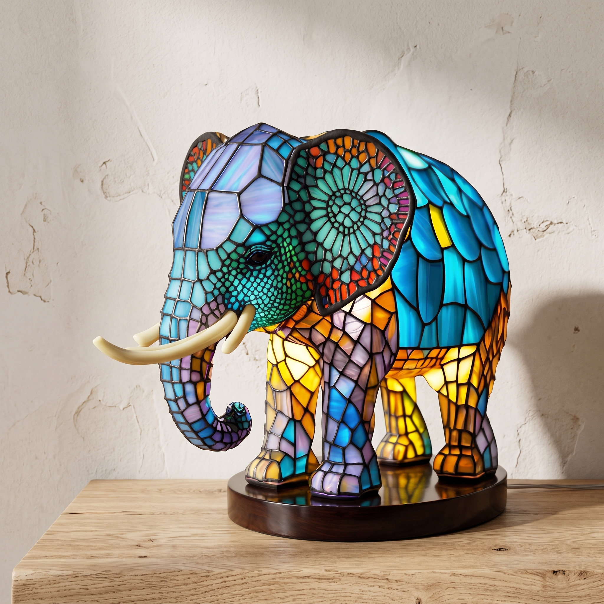 JOOR: LED Dierenlamp – Tafellamp in Glas-in-loodstijl (USB) - Volsani