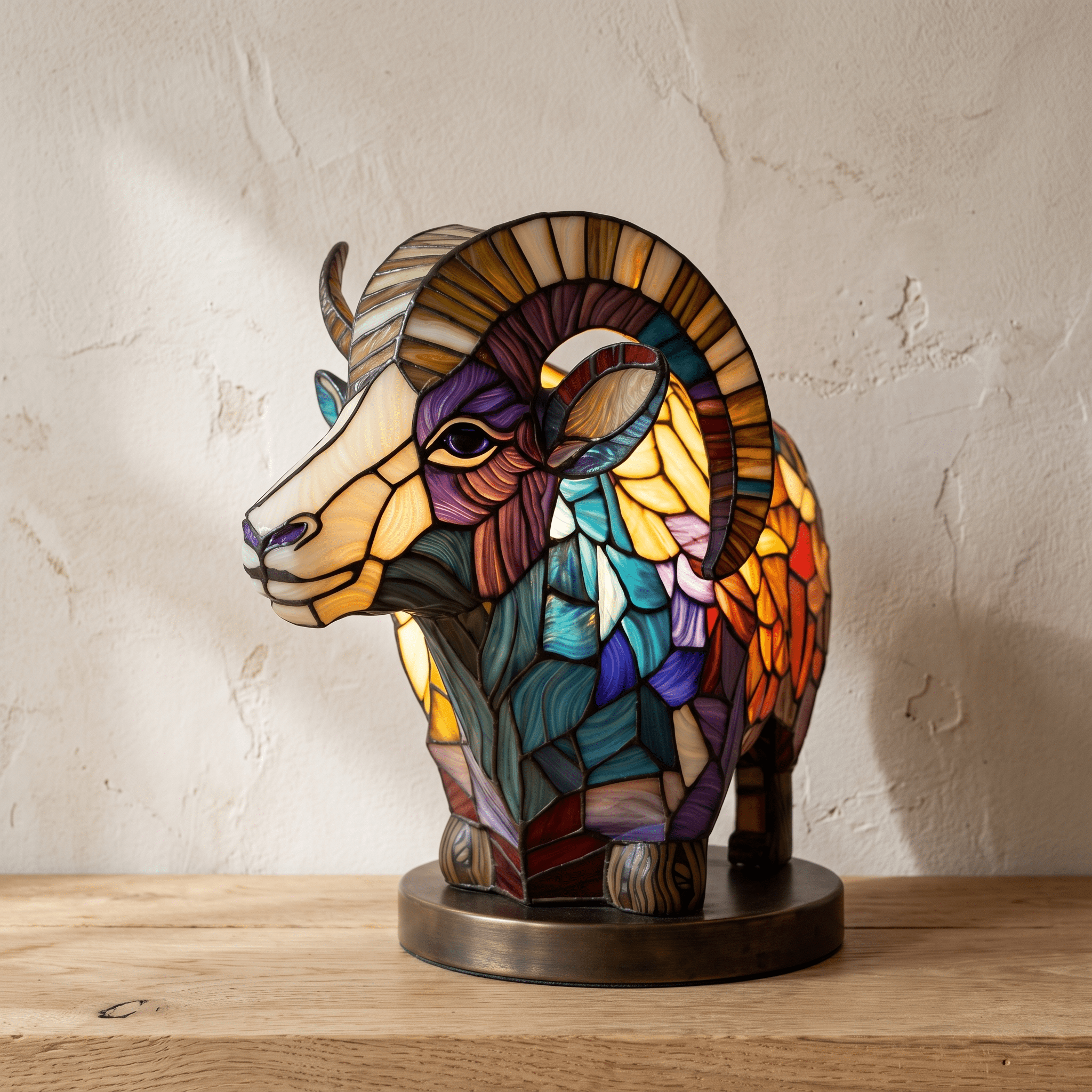 JOOR: LED Dierenlamp – Tafellamp in Glas-in-loodstijl (USB) - Volsani