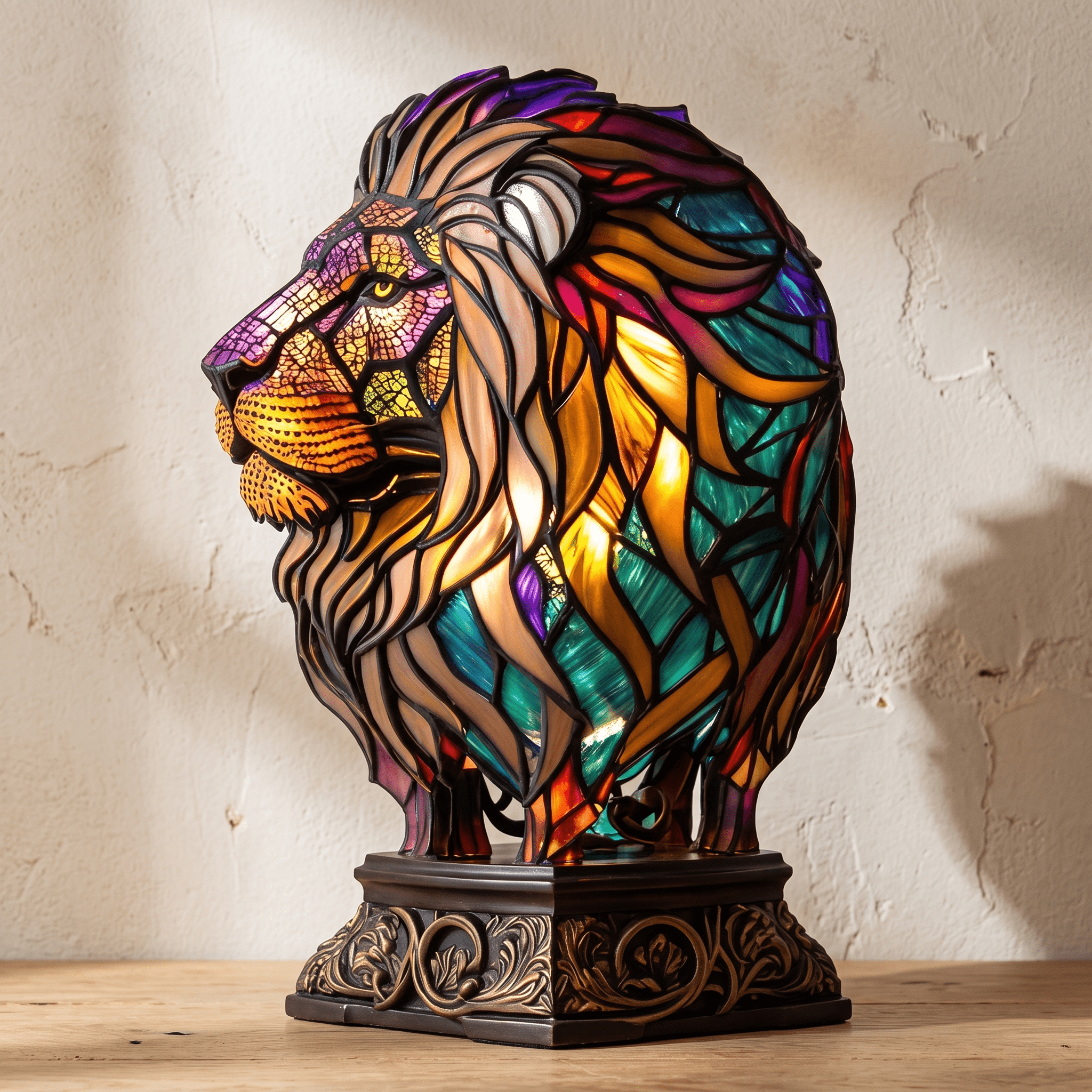 JOOR: LED Dierenlamp – Tafellamp in Glas-in-loodstijl (USB) - Volsani