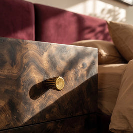 Grooved Brass Cabinet Knobs, Modern Kitchen & Dresser Drawer Hardware, Tapered Cone Body, Set of 2 Pieces, 1in Diameter
