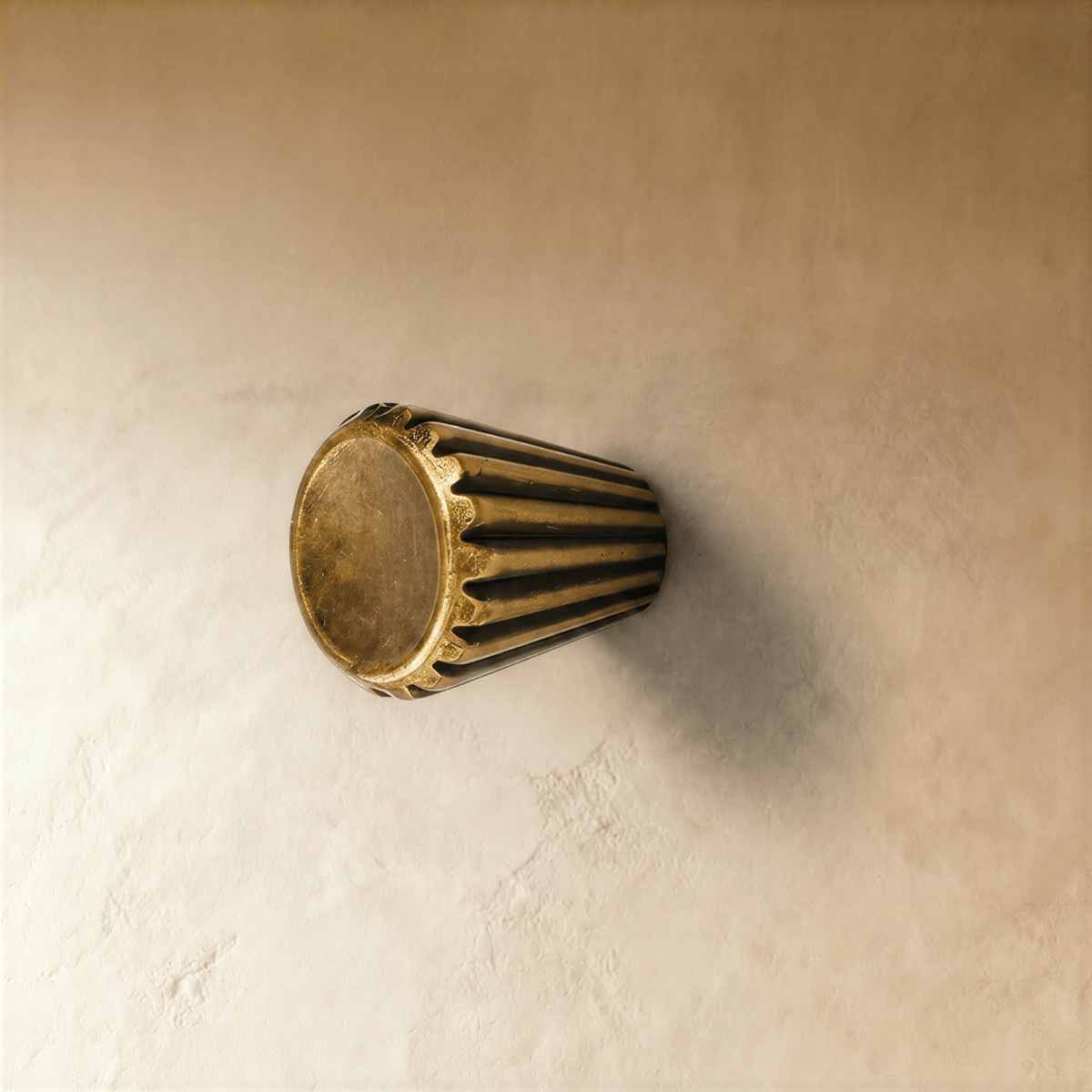 Grooved Brass Cabinet Knobs, Modern Kitchen & Dresser Drawer Hardware, Tapered Cone Body, Set of 2 Pieces, 1in Diameter