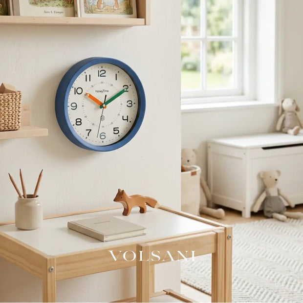 LearnTime educational wall clock in a children's playroom