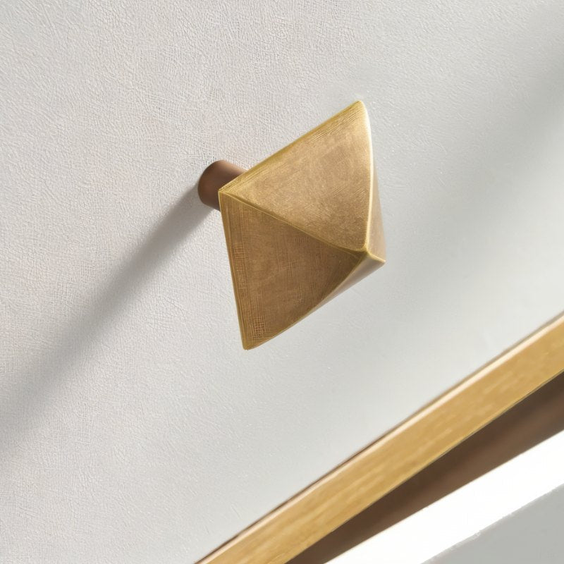 Solid Brass Pyramid Cabinet Knobs, Industrial Kitchen & Wardrobe Hardware, Angular Geometric Form, Set of 2 in 4 Colors, 1.2 x 1.3in