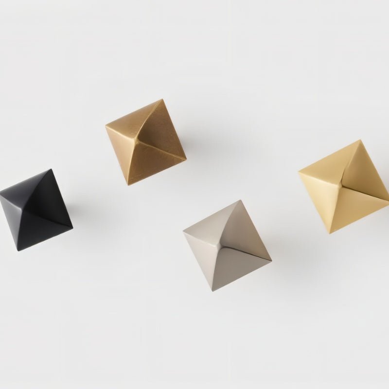 Solid Brass Pyramid Cabinet Knobs, Industrial Kitchen & Wardrobe Hardware, Angular Geometric Form, Set of 2 in 4 Colors, 1.2 x 1.3in