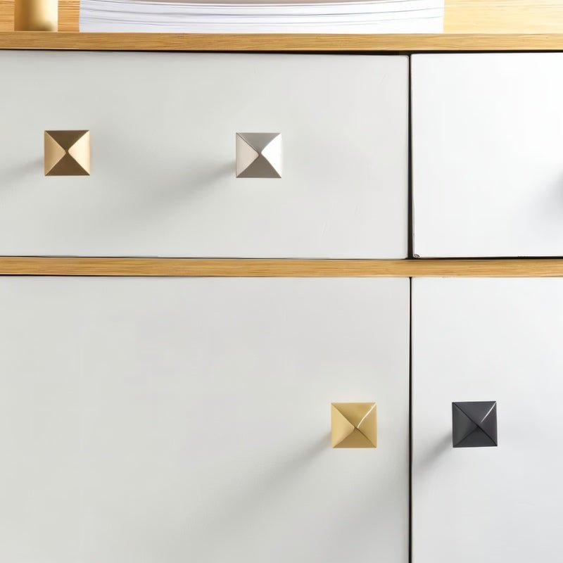 Solid Brass Pyramid Cabinet Knobs, Industrial Kitchen & Wardrobe Hardware, Angular Geometric Form, Set of 2 in 4 Colors, 1.2 x 1.3in
