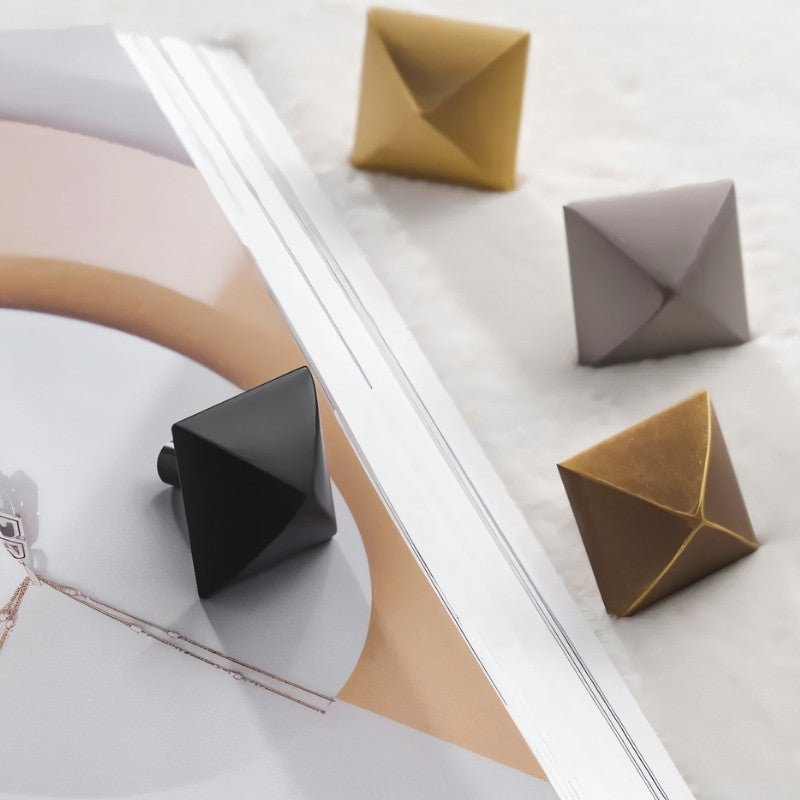Solid Brass Pyramid Cabinet Knobs, Industrial Kitchen & Wardrobe Hardware, Angular Geometric Form, Set of 2 in 4 Colors, 1.2 x 1.3in