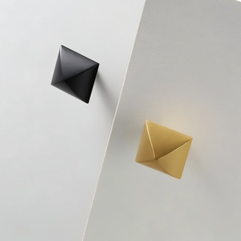 Solid Brass Pyramid Cabinet Knobs, Industrial Kitchen & Wardrobe Hardware, Angular Geometric Form, Set of 2 in 4 Colors, 1.2 x 1.3in
