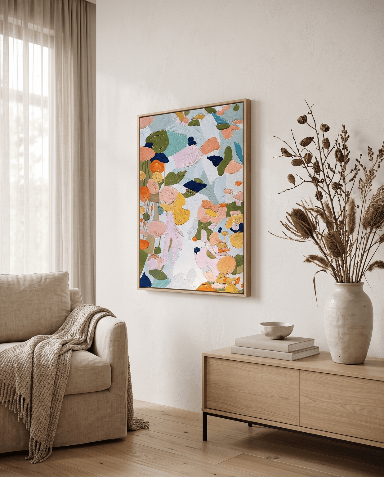 Kleurrijk Abstract Bloemenschilderij (Pastel) - Volsani