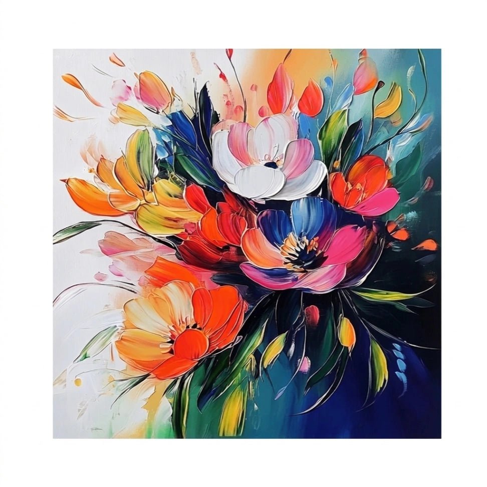 Kleurrijk Bloemenboeket – Levendig Abstract Bloemschilderij - Volsani