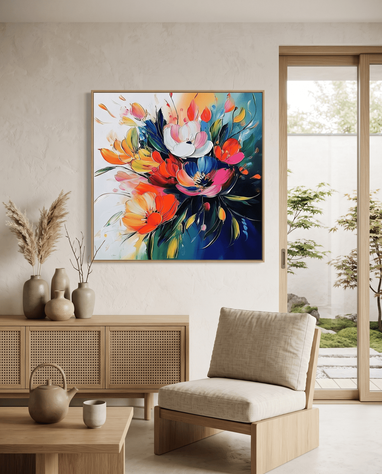 Kleurrijk Bloemenboeket – Levendig Abstract Bloemschilderij - Volsani
