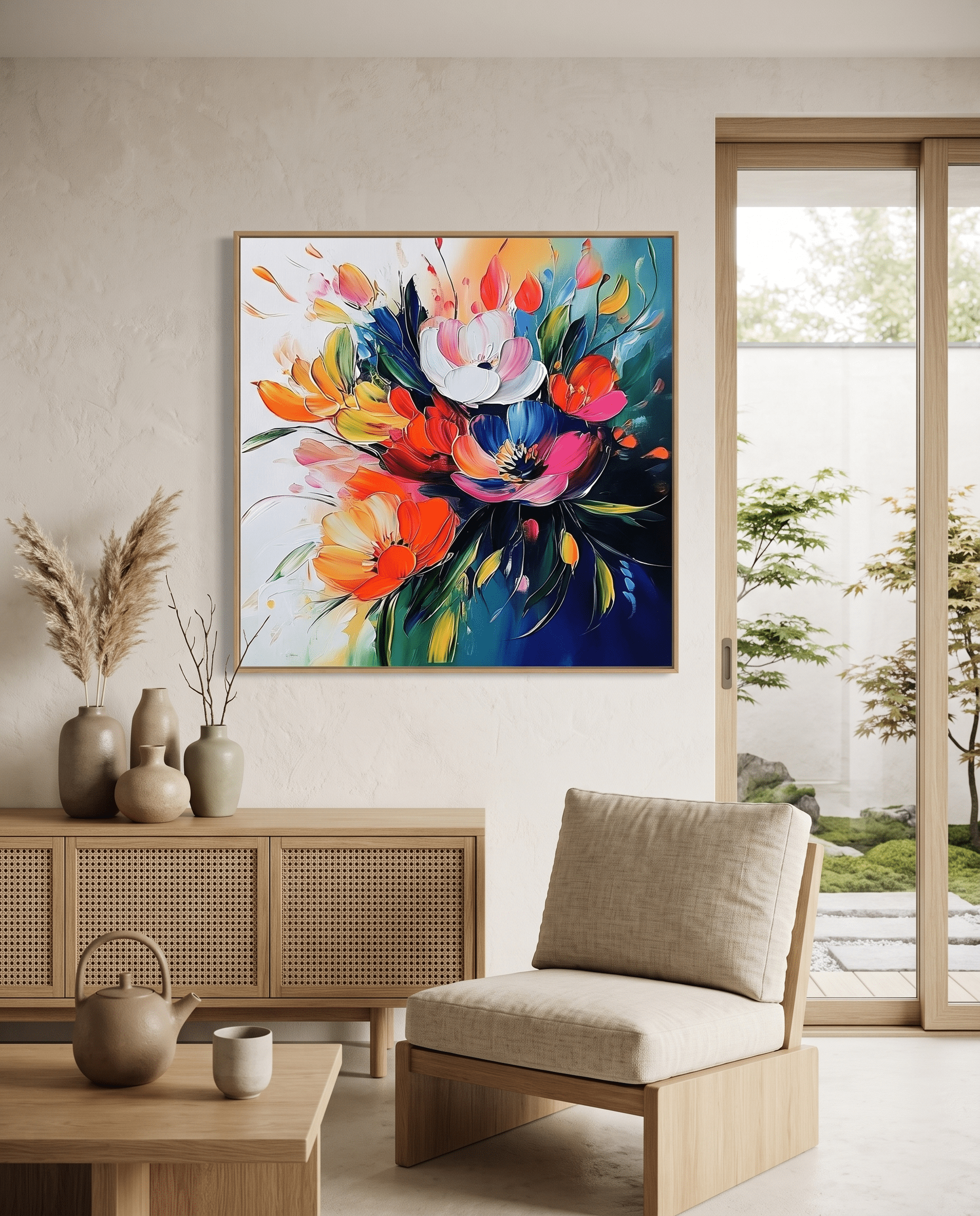 Kleurrijk Bloemenboeket – Levendig Abstract Bloemschilderij - Volsani