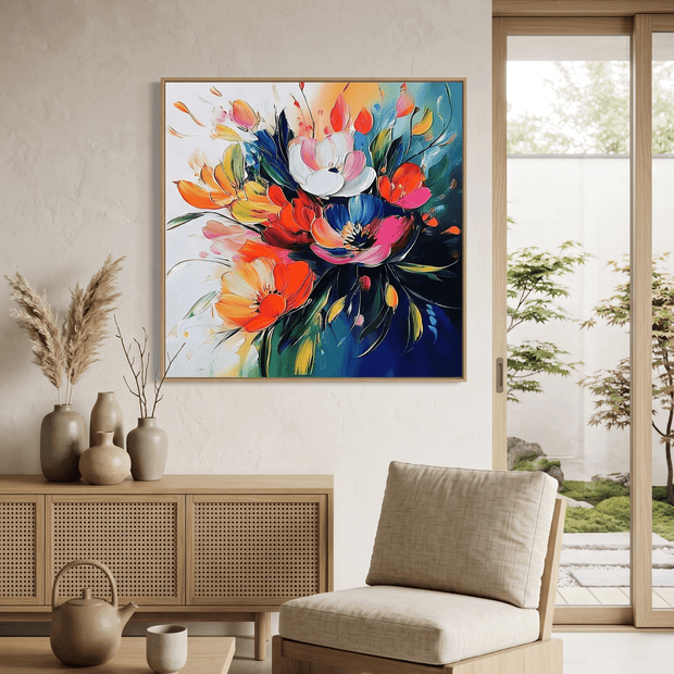 Kleurrijk Bloemenboeket – Levendig Abstract Bloemschilderij - Volsani