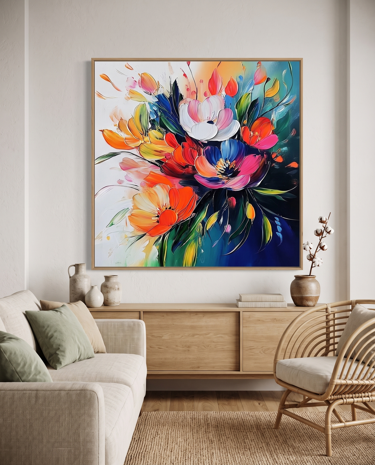 Kleurrijk Bloemenboeket – Levendig Abstract Bloemschilderij - Volsani