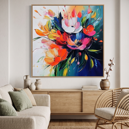 Kleurrijk Bloemenboeket – Levendig Abstract Bloemschilderij - Volsani
