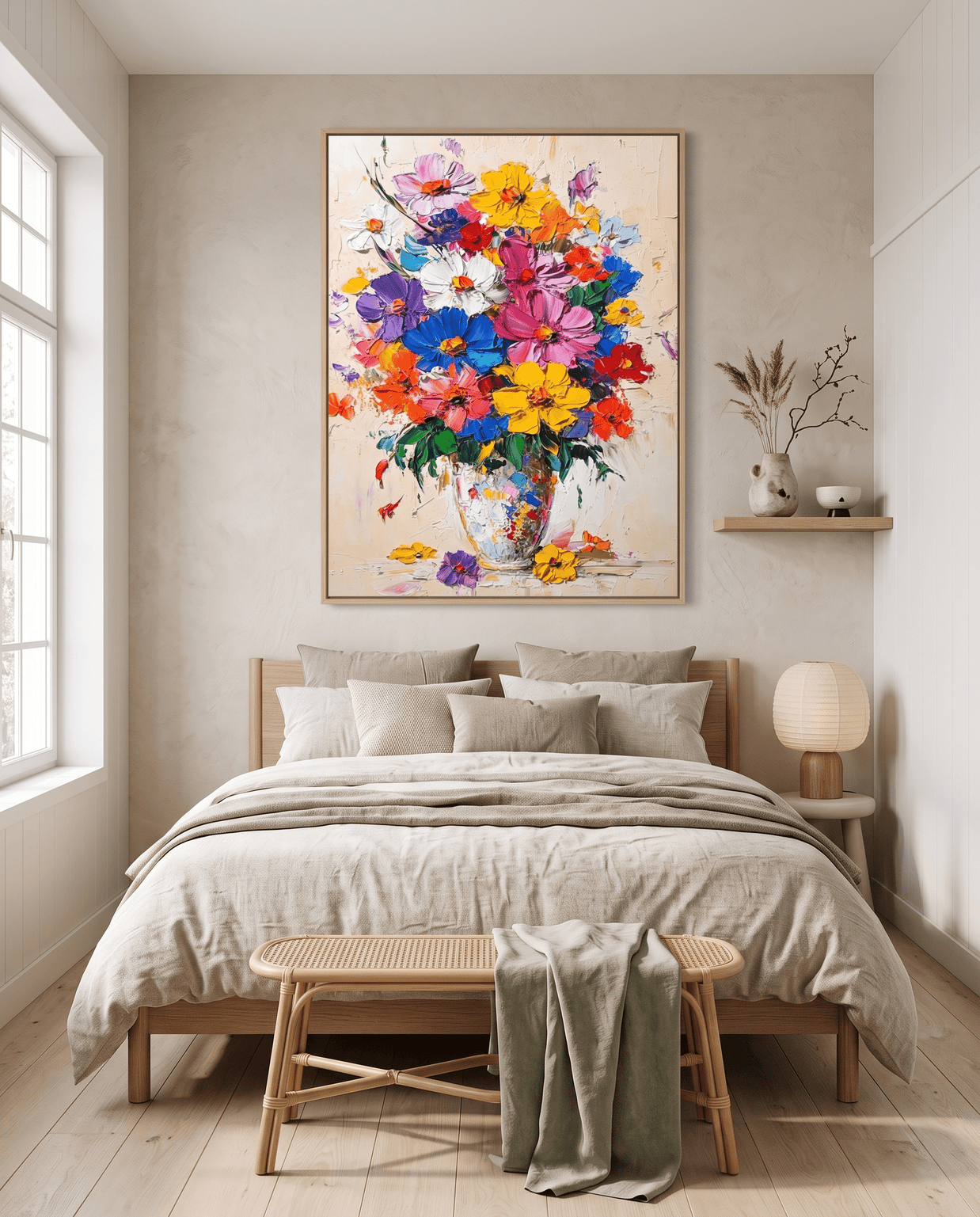 Kleurrijk Wildbloemen Boeket in Vaas – Bloemschilderij - Volsani