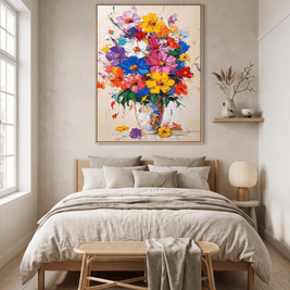 Kleurrijk Wildbloemen Boeket in Vaas – Bloemschilderij - Volsani