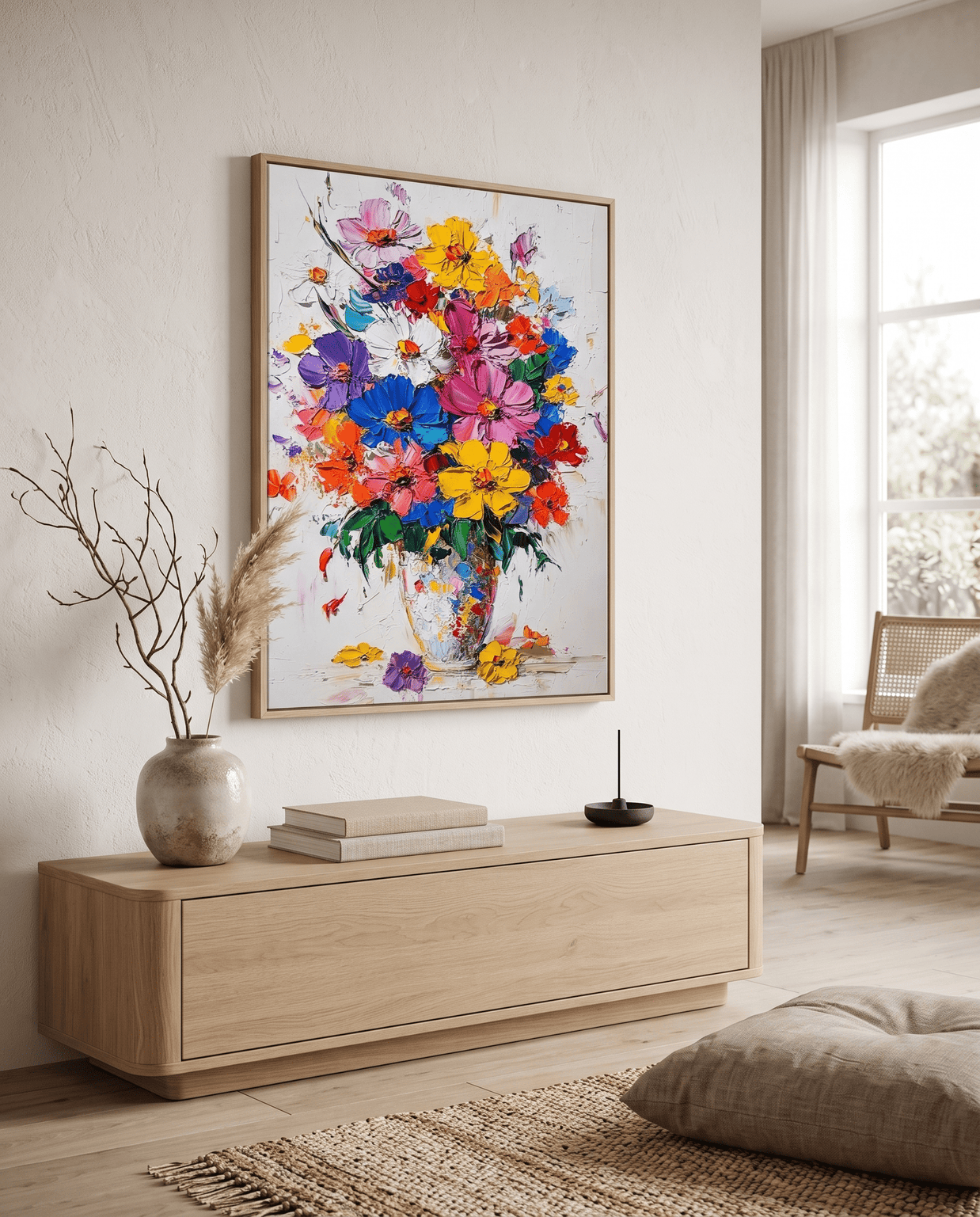 Kleurrijk Wildbloemen Boeket in Vaas – Bloemschilderij - Volsani